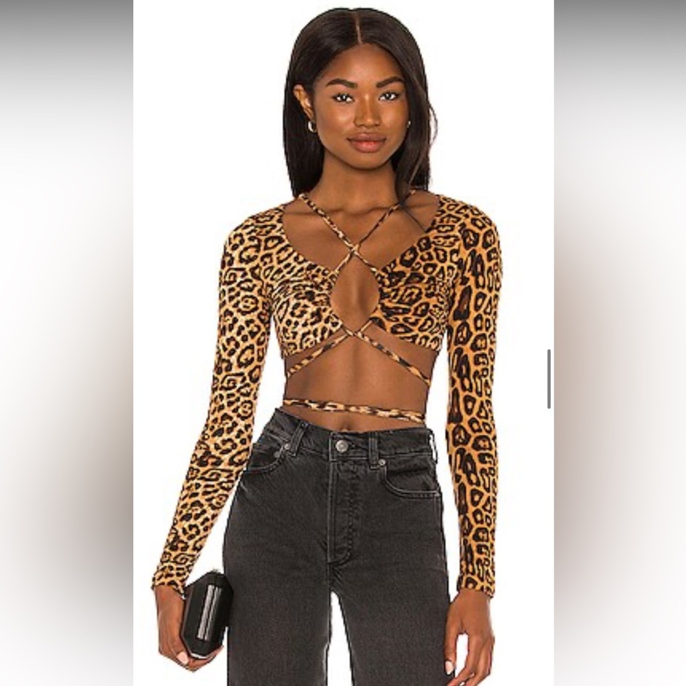Superdown Animal Print Crisscross Top
